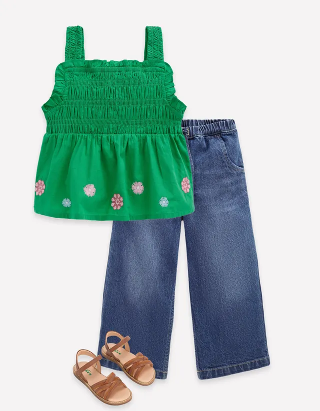 ノリ　BODEN Embroidered Shirred Top - Sapling Green | Boden USA